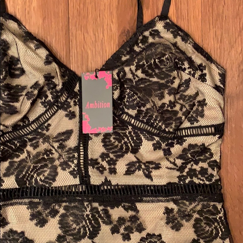 NEW black lace over tan dress - Picture 5 of 5